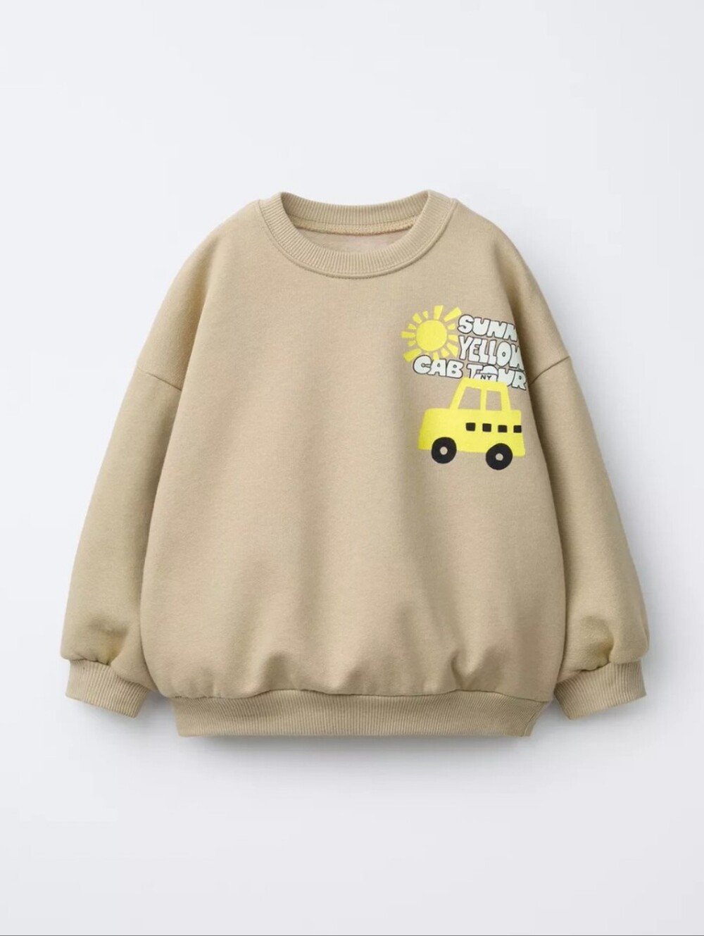 Zara Kids NWT Taxi Print Oversized Graphic Sweatshirt Light Beige Size 5